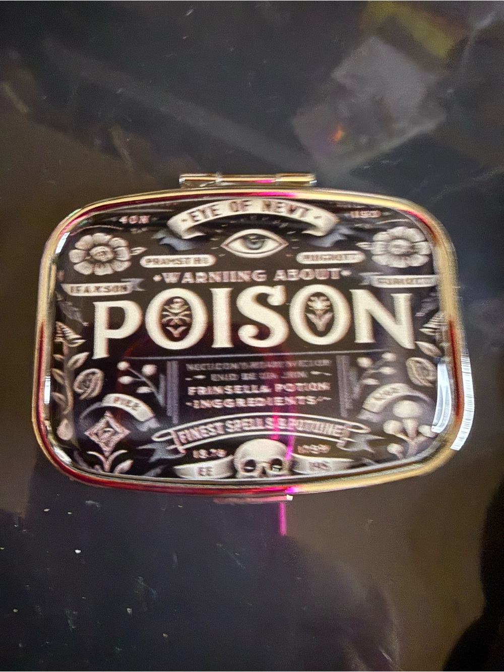 Decorative 'Poison' pill box Holder - Black
